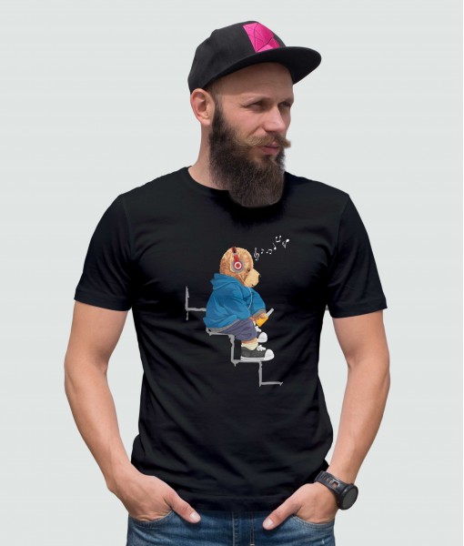 Мъжка тениска с щампа Мечета Enjoying music bear